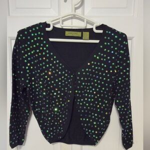 Black Sequin Cropped Cardigan
